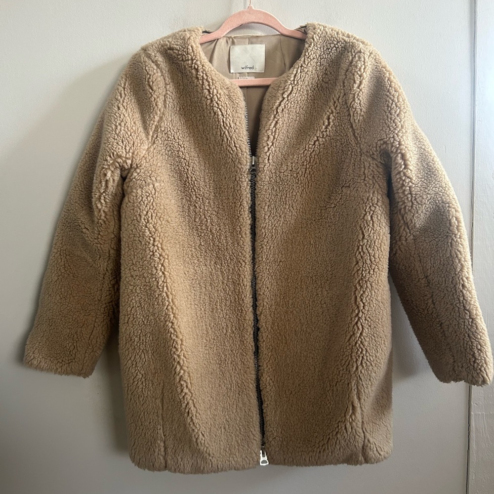 Wilfred Aritzia brown teddy coat medium